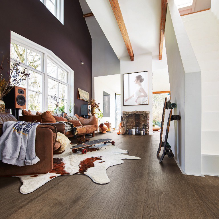 Паркетная доска Meister HD 400 Lindura Дуб Оливковый серый 8511 2200×270×11 фото в интерьере